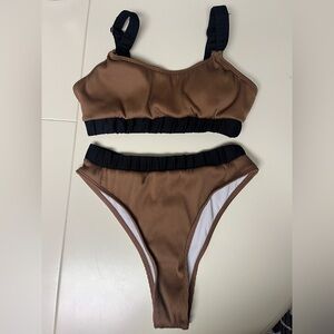 New Shein Brown and Black Bikini Set size large